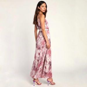 Lulus Sparkling Summer Purple Floral Lurex Maxi Dress XL